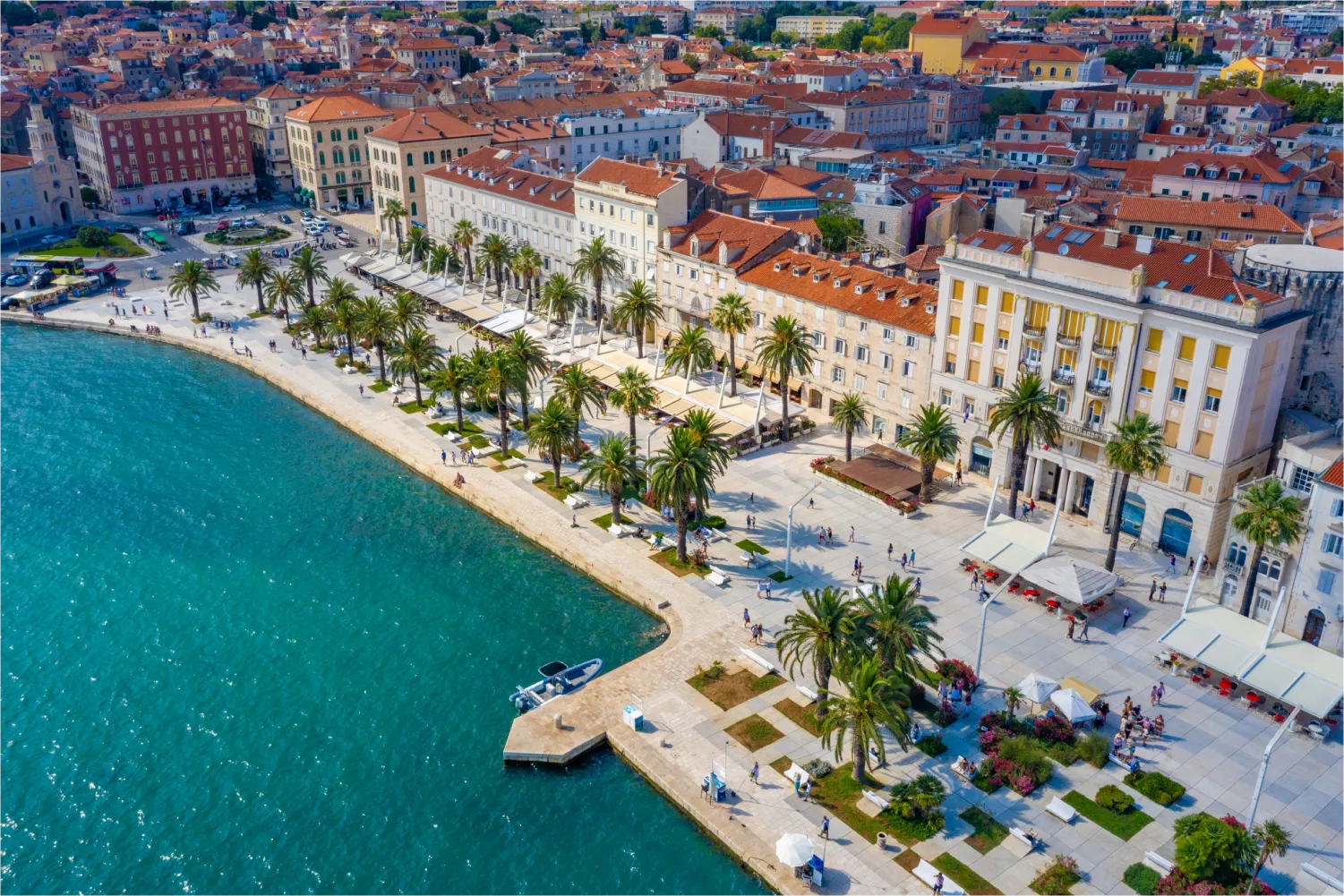 Aerial View Of Croatian City Split Behind Riva Promenade