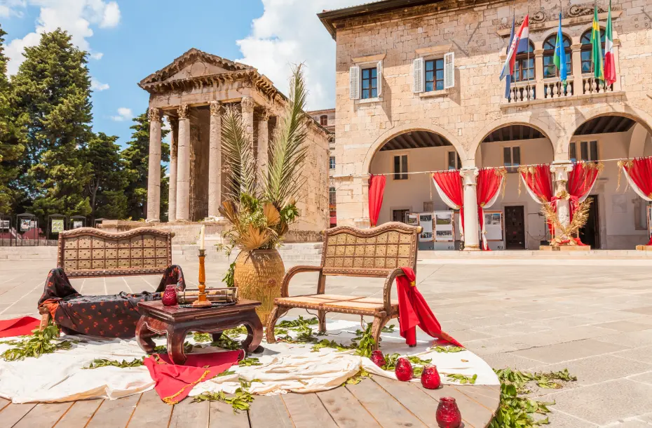 Forum square decorated for the Days of Antiquity - Pula Superiorvm in old town of Pula