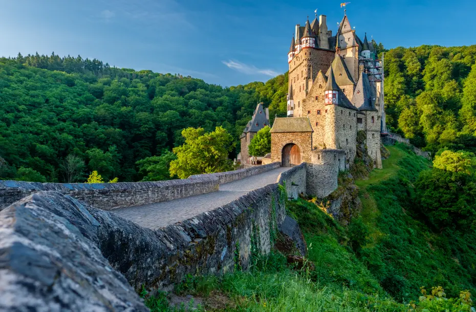 The stunning Burg Eltz Castle with its lush forests surrounding it in Rhineland-Palatinate, Germany