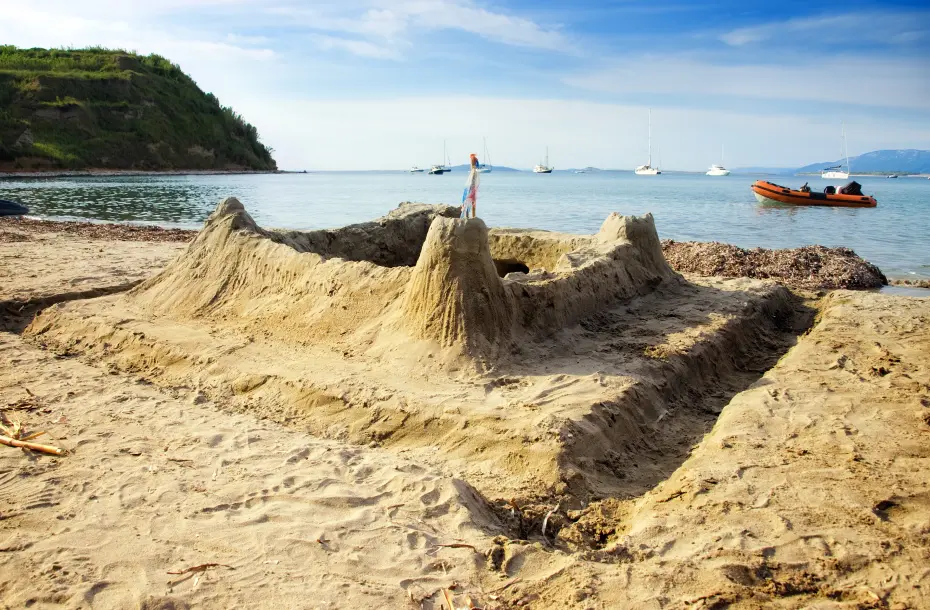 Sand castle at the beach in Tilos, Dodecanese