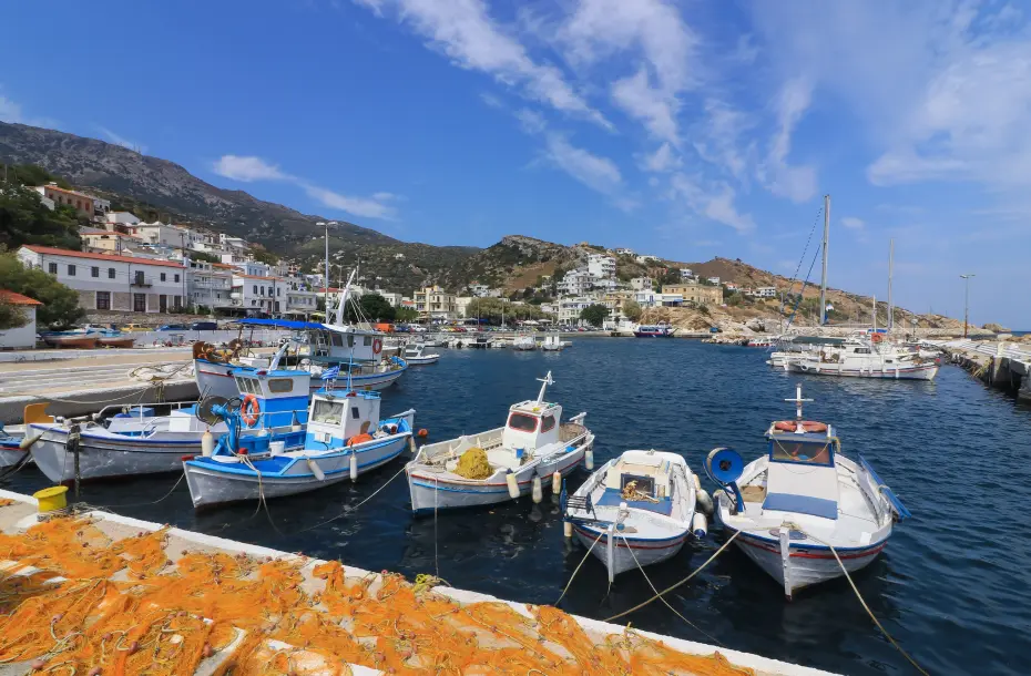 Fishing boats in the port of Agios Kirikos in Ikaria
