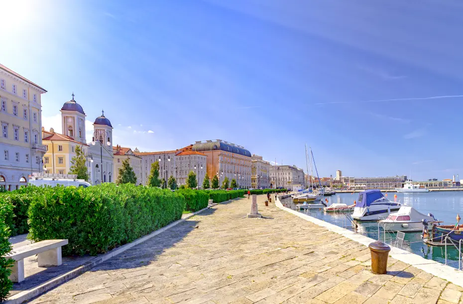Beautiful promenade next to the port of Trieste