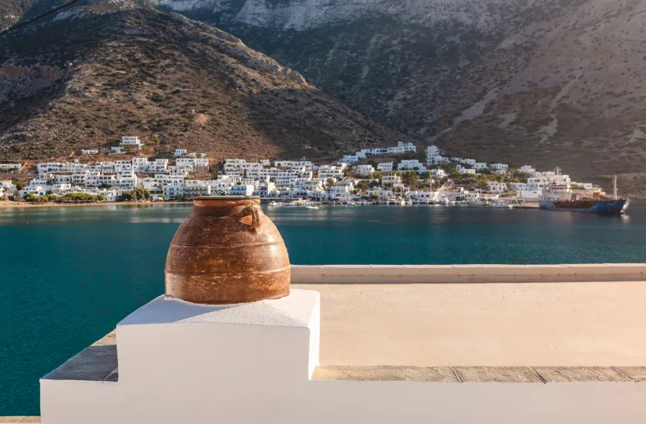 Flower pot on a roof in Sifnos
