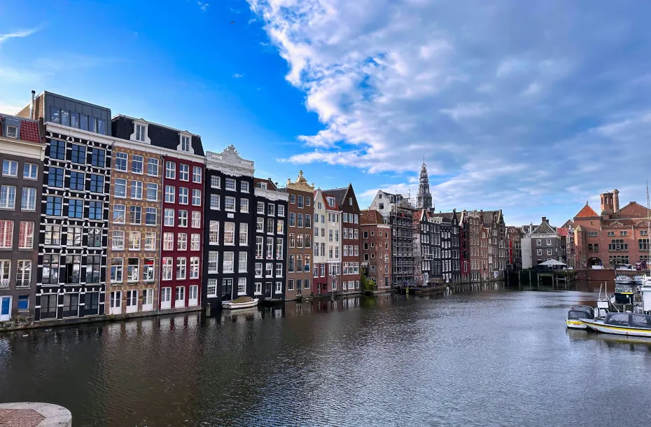 View of Amsterdam buildings and river