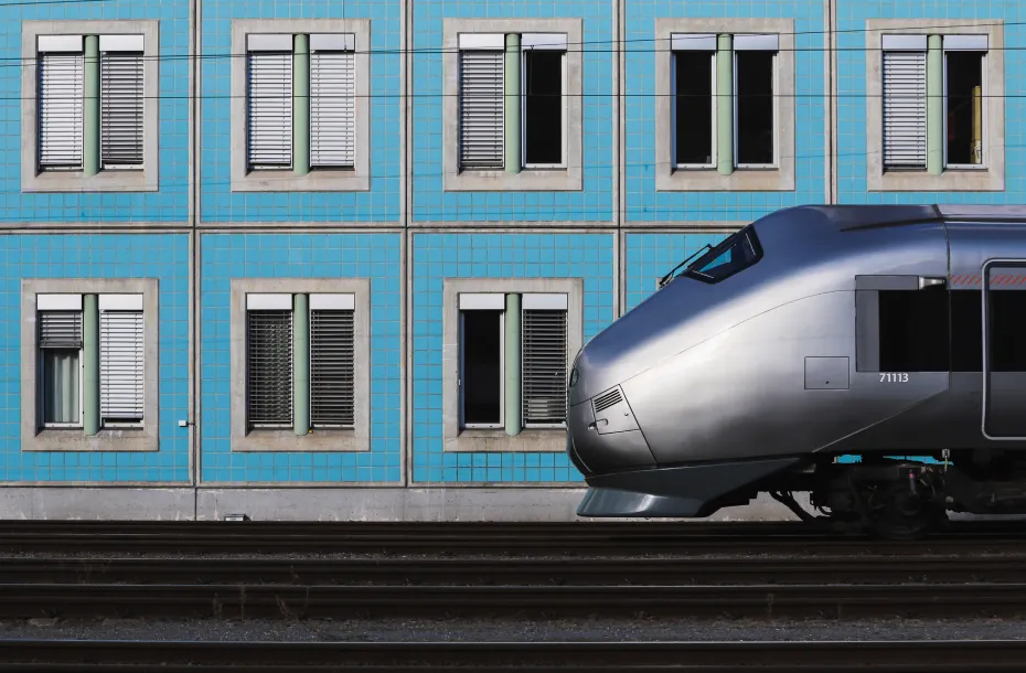 High speed train at Lodalen junction in Oslo, Norway