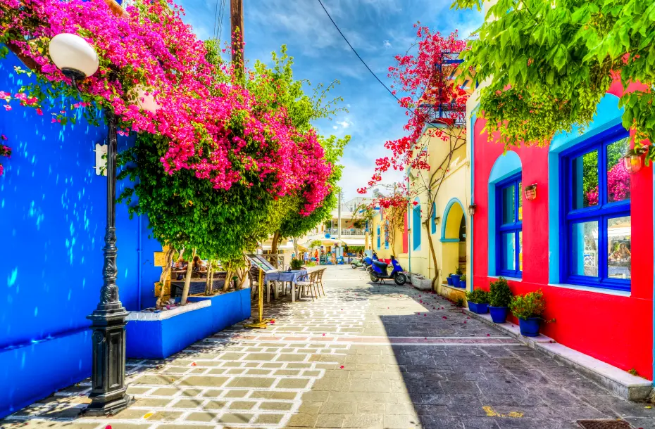 Colorful paved street in Kos Island