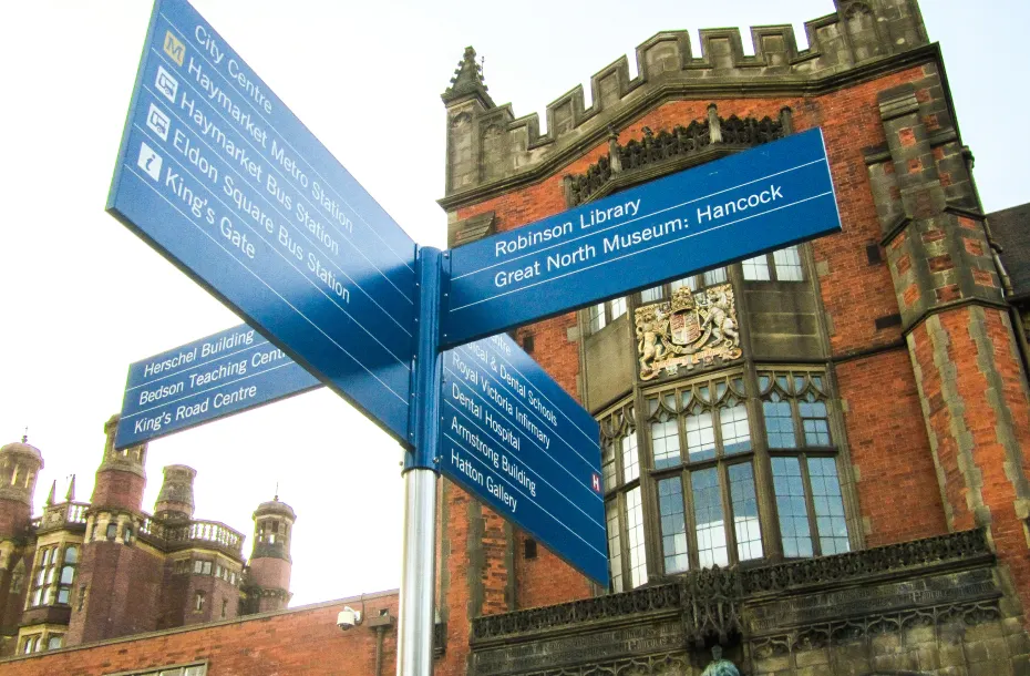 Campus map with a background of Students' Union Building at Newcastle University