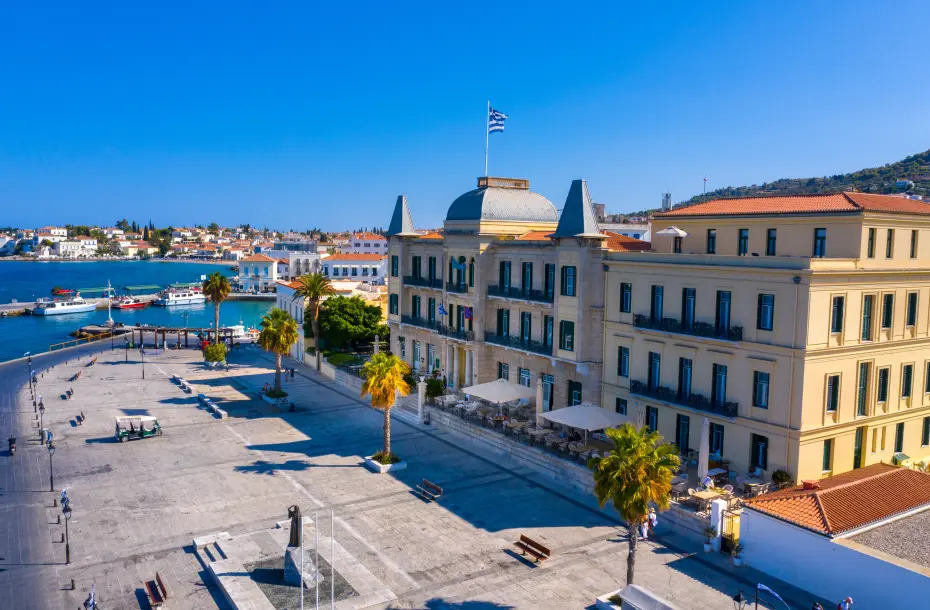 Aerial view of the port of Spetses