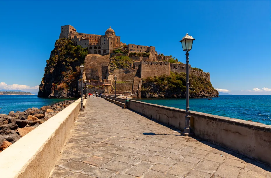 Bridge leading to the Aragon Castle in Ischia