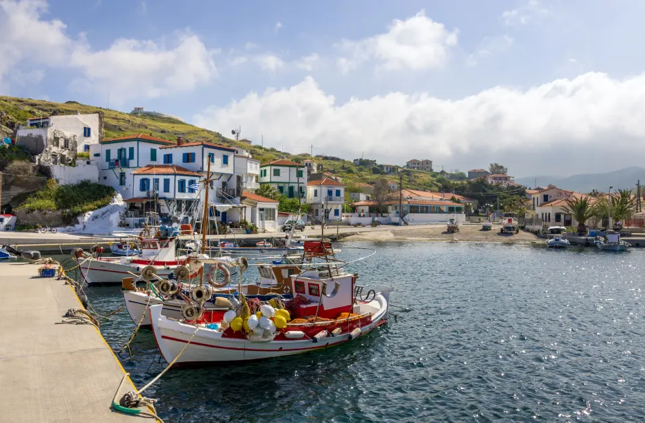 Small harbor of Agios Efstratios with fishing boats