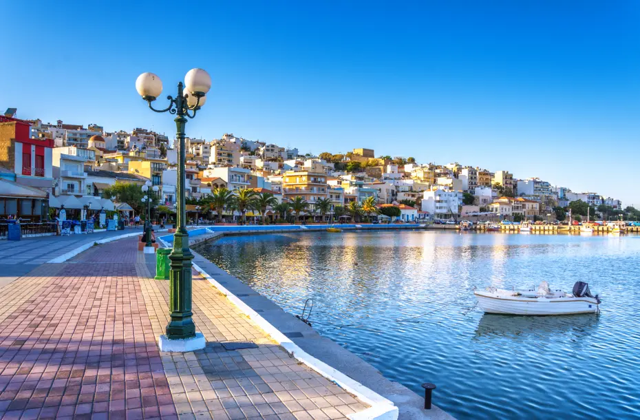 View of the promenade next to the port of Sitia in Crete