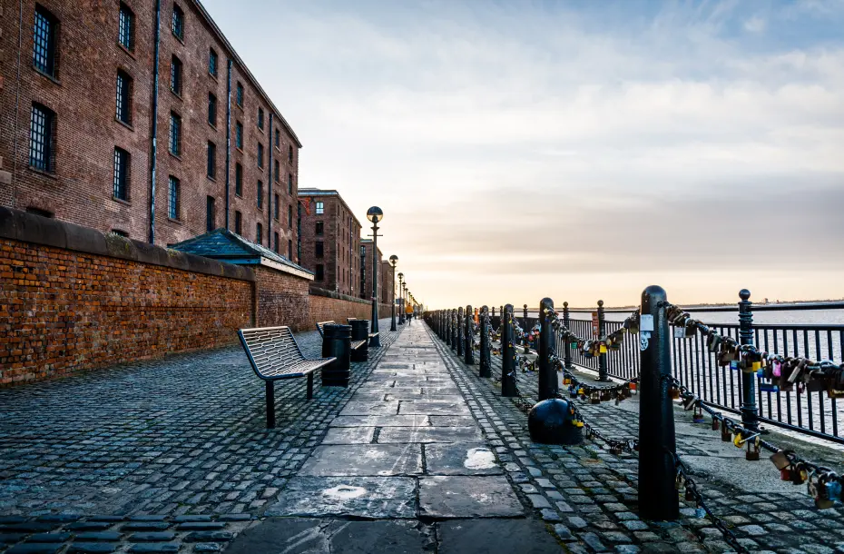 The Royal Albert Dock and the waterfront promenade in Liverpool, United Kingdom