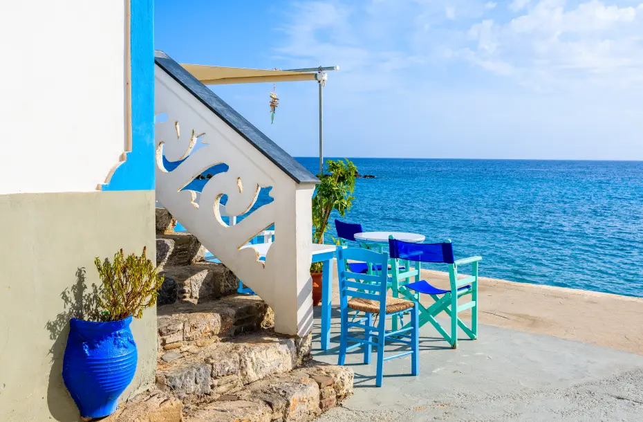 Traditional Greek tavern overlooking the sea in Diafani, Karpathos