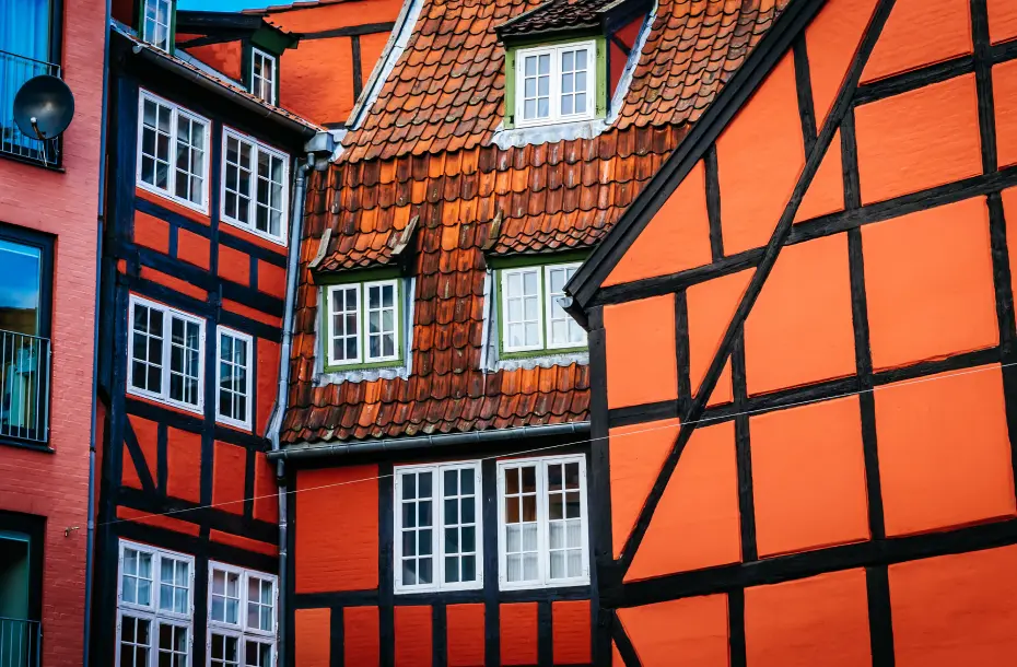 Vintage orange houses in Copenhagen Old Town